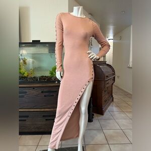 Hot & Delicious long sleeve knit dress w/ high slit